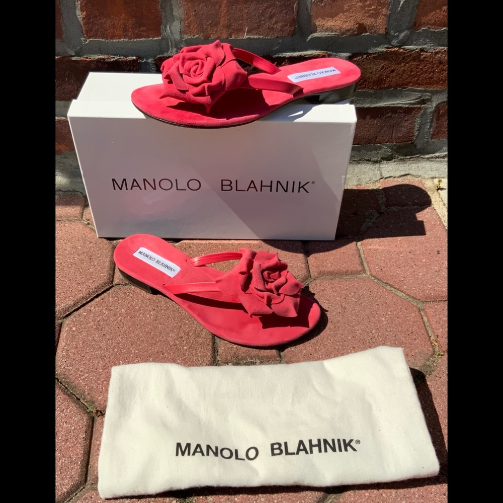 MAKE OFFER-Manolo Blahnik Neiman Marcus Flower Thong Flip Flops Sandals Box 36.5